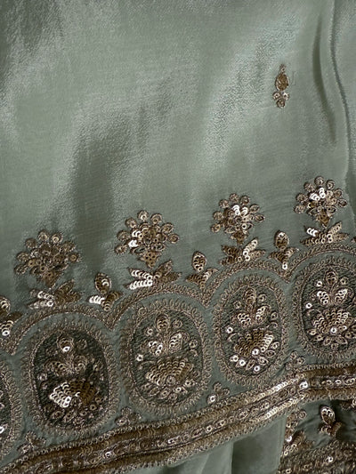Mint Green Chinon Silk Embroidered Sharara Suit Set – Elegant WearMint Green Chinon Silk Embroidered Sharara Suit Set – Elegant Wear