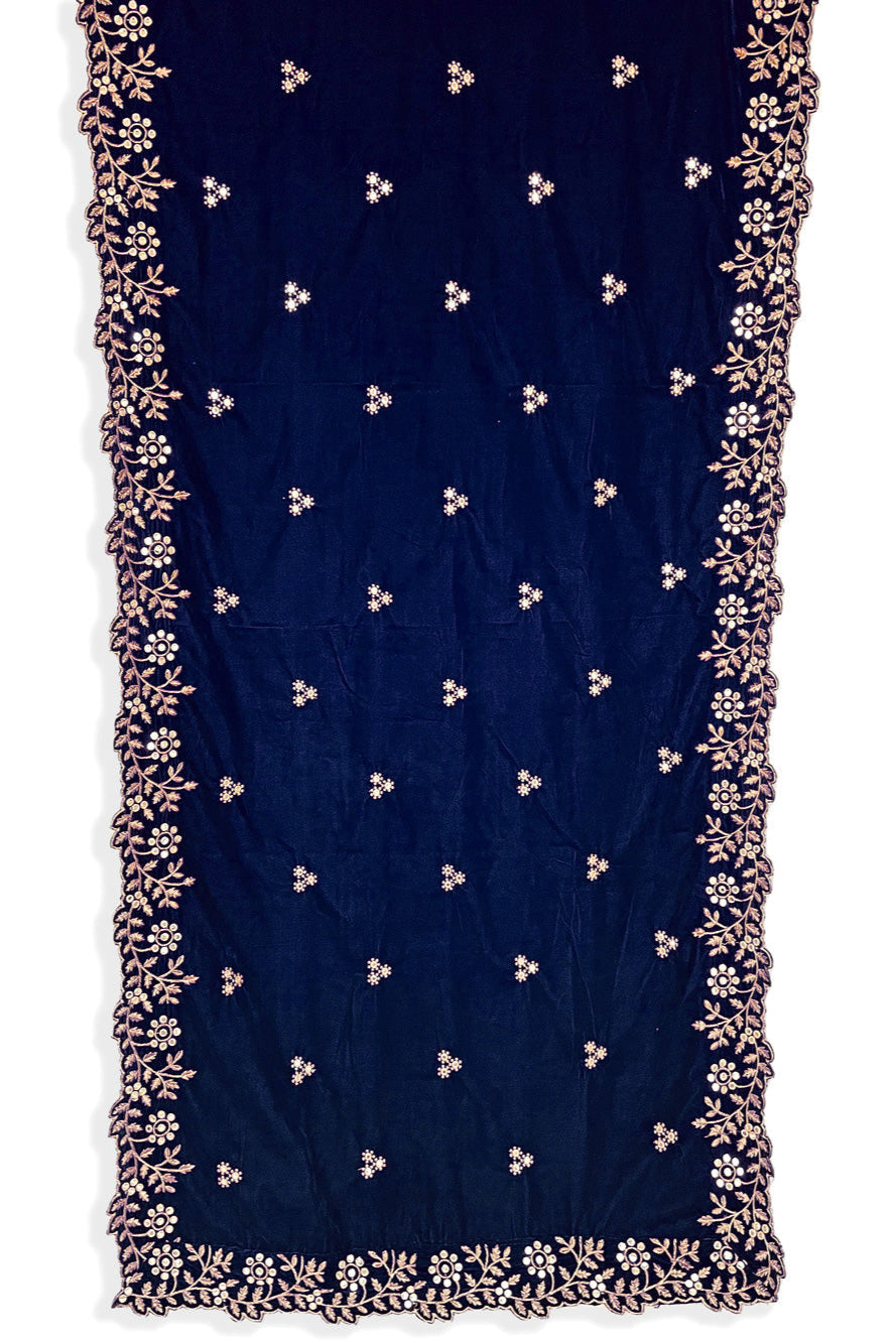 Buy Navy Embroidered Velvet Shawl at PinkPhulkari California