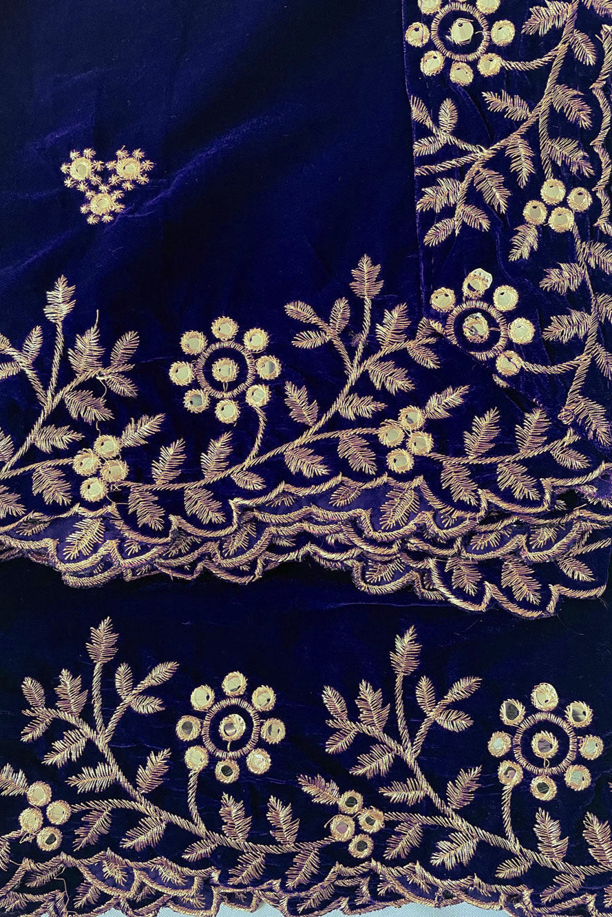 Buy Navy Embroidered Velvet Shawl at PinkPhulkari California