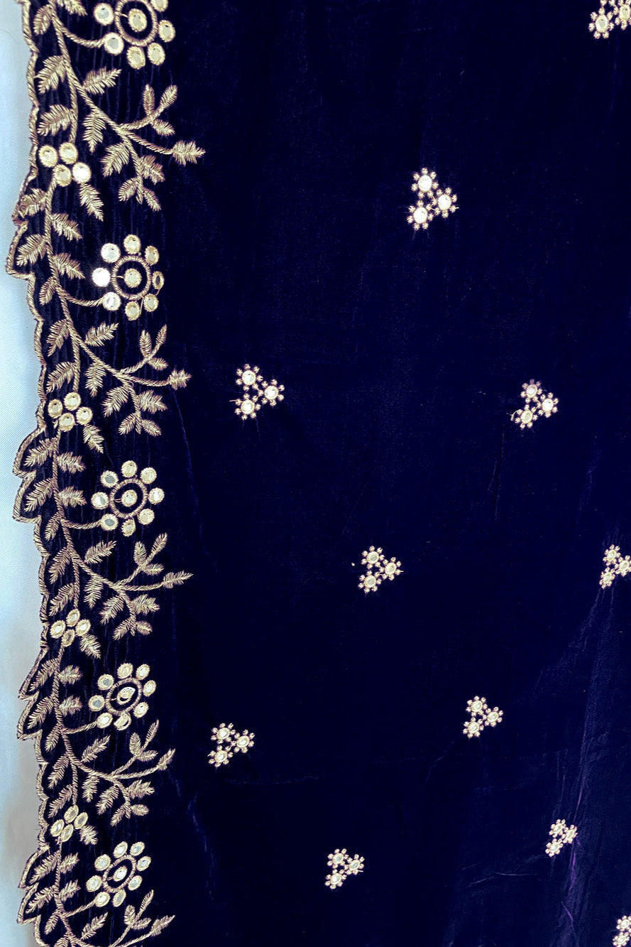 Buy Navy Embroidered Velvet Shawl at PinkPhulkari California