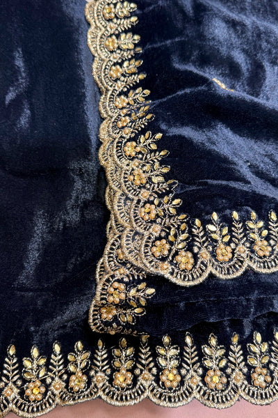 Buy Navy Embroidered Velvet Shawl at PinkPhulkari California