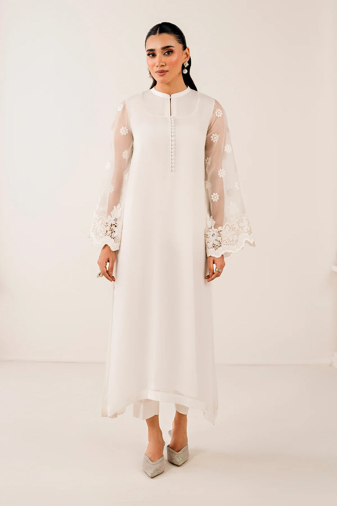 White Embroidered Chiffon Dupatta