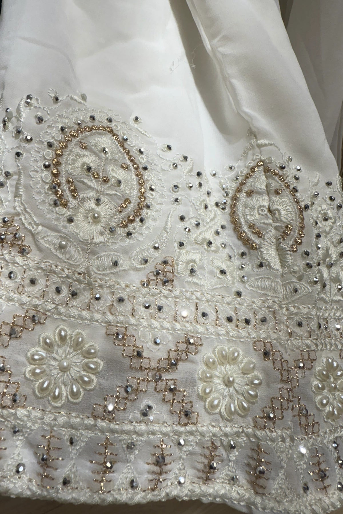 Buy Off White Georgette Embroidered Jacket and Palazzo Suit Set 