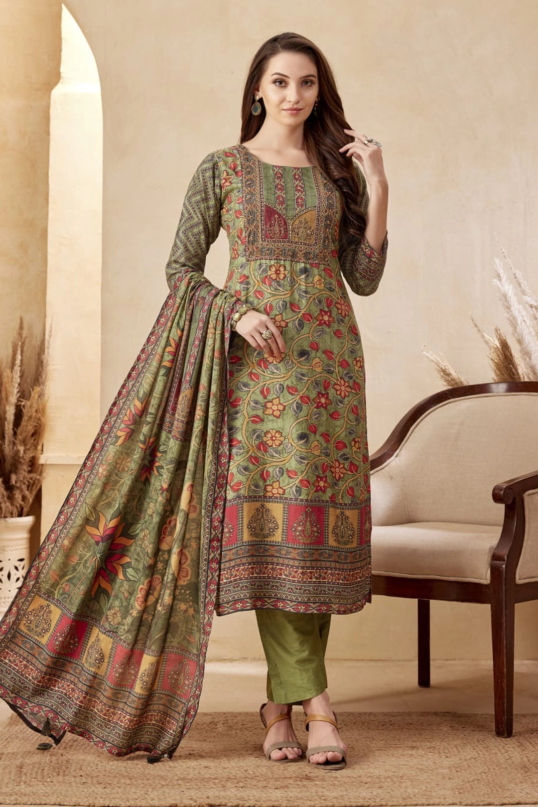 chinese dress ladies Printed Embroidered Yoke Or Border Design Kurta Set – Buy Best Ethnic Wear  for Women & Girls