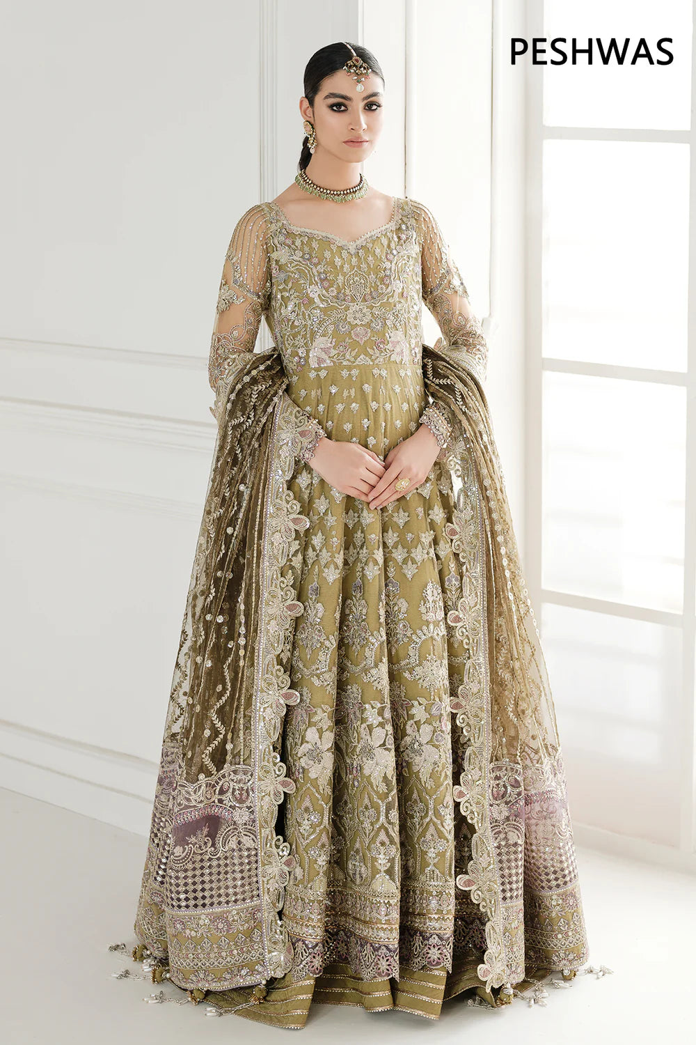 Buy Olive Green Embroidered Anarkali Set at PinkPhulkari California