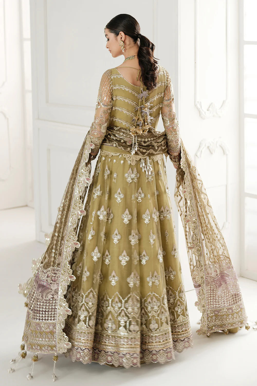 Buy Olive Green Embroidered Anarkali Set at PinkPhulkari California