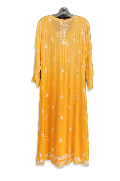 Orange Muslin Silk Handcrafted Lucknowi Chikankari A Line Kurta DressOrange Muslin Silk Handcrafted Lucknowi Chikankari A Line Kurta Dress