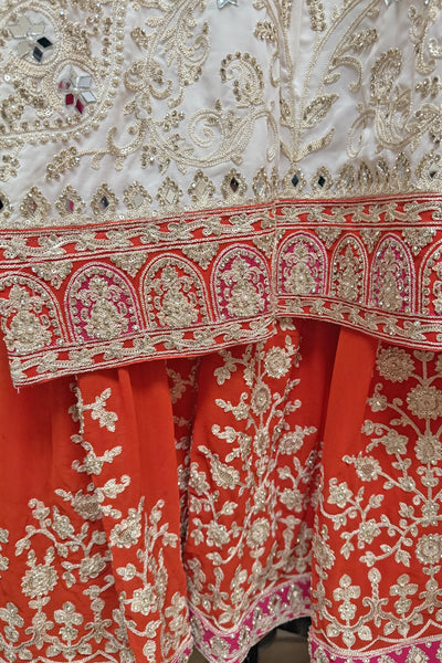 White & Orange Georgette Sharara Set With Mirror Sequins & HandworkWhite & Orange Georgette Sharara Set With Mirror Sequins & Handwork