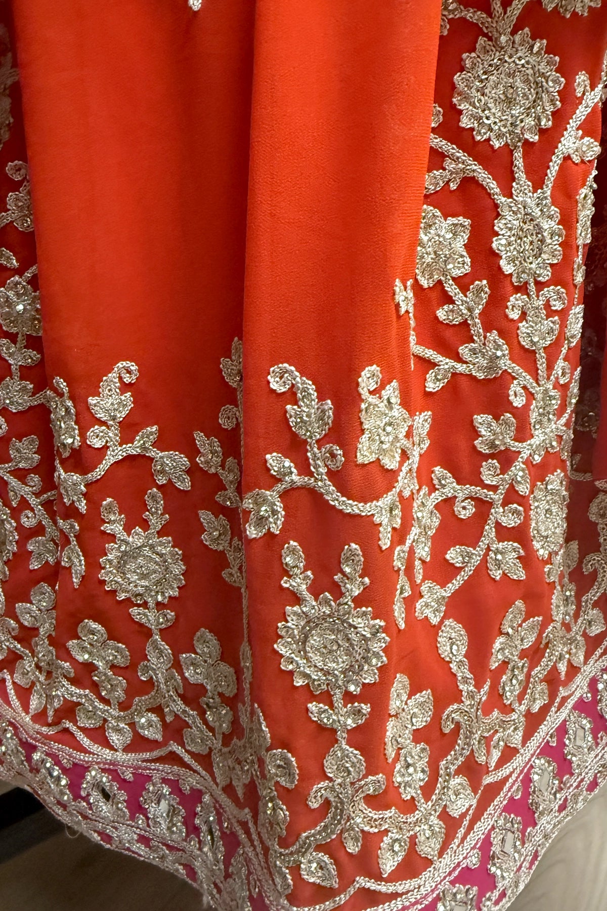 White & Orange Georgette Sharara Set With Mirror Sequins & Handwork