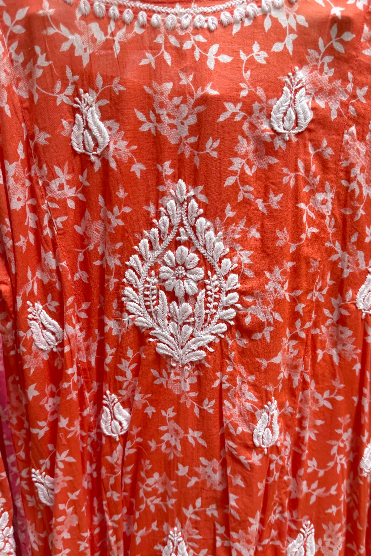 Orange Floral Print Lucknowi Tulip Pant Kurta Set at PinkPhulkari