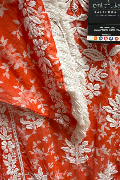 Orange Floral Print Lucknowi Tulip Pant Kurta Set at PinkPhulkariOrange Floral Print Lucknowi Tulip Pant Kurta Set at PinkPhulkari
