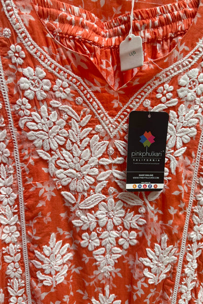 Orange Floral Print Lucknowi Tulip Pant Kurta Set at PinkPhulkariOrange Floral Print Lucknowi Tulip Pant Kurta Set at PinkPhulkari