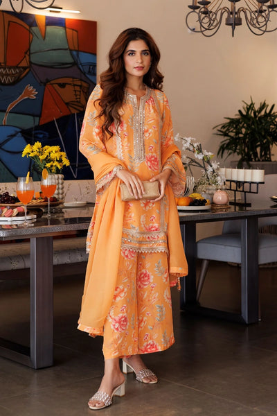 Buy Orange Crepe Printed Kurta Palazzo Set at PinkPhulkari CaliforniaBuy Orange Crepe Printed Kurta Palazzo Set at PinkPhulkari California