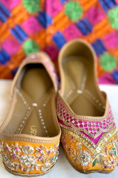 Pink & Orange Zardosi Handcrafted Jutti – Bridal & Festive ComfortPink & Orange Zardosi Handcrafted Jutti – Bridal & Festive Comfort