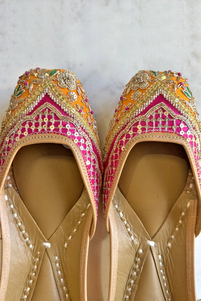 Pink & Orange Zardosi Handcrafted Jutti – Bridal & Festive ComfortPink & Orange Zardosi Handcrafted Jutti – Bridal & Festive Comfort