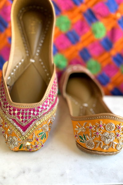 Pink & Orange Zardosi Handcrafted Jutti – Bridal & Festive ComfortPink & Orange Zardosi Handcrafted Jutti – Bridal & Festive Comfort