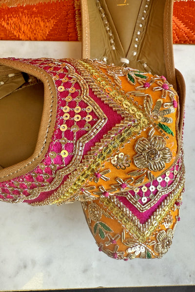 Pink & Orange Zardosi Handcrafted Jutti – Bridal & Festive ComfortPink & Orange Zardosi Handcrafted Jutti – Bridal & Festive Comfort