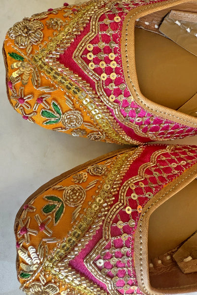 Pink & Orange Zardosi Handcrafted Jutti – Bridal & Festive ComfortPink & Orange Zardosi Handcrafted Jutti – Bridal & Festive Comfort