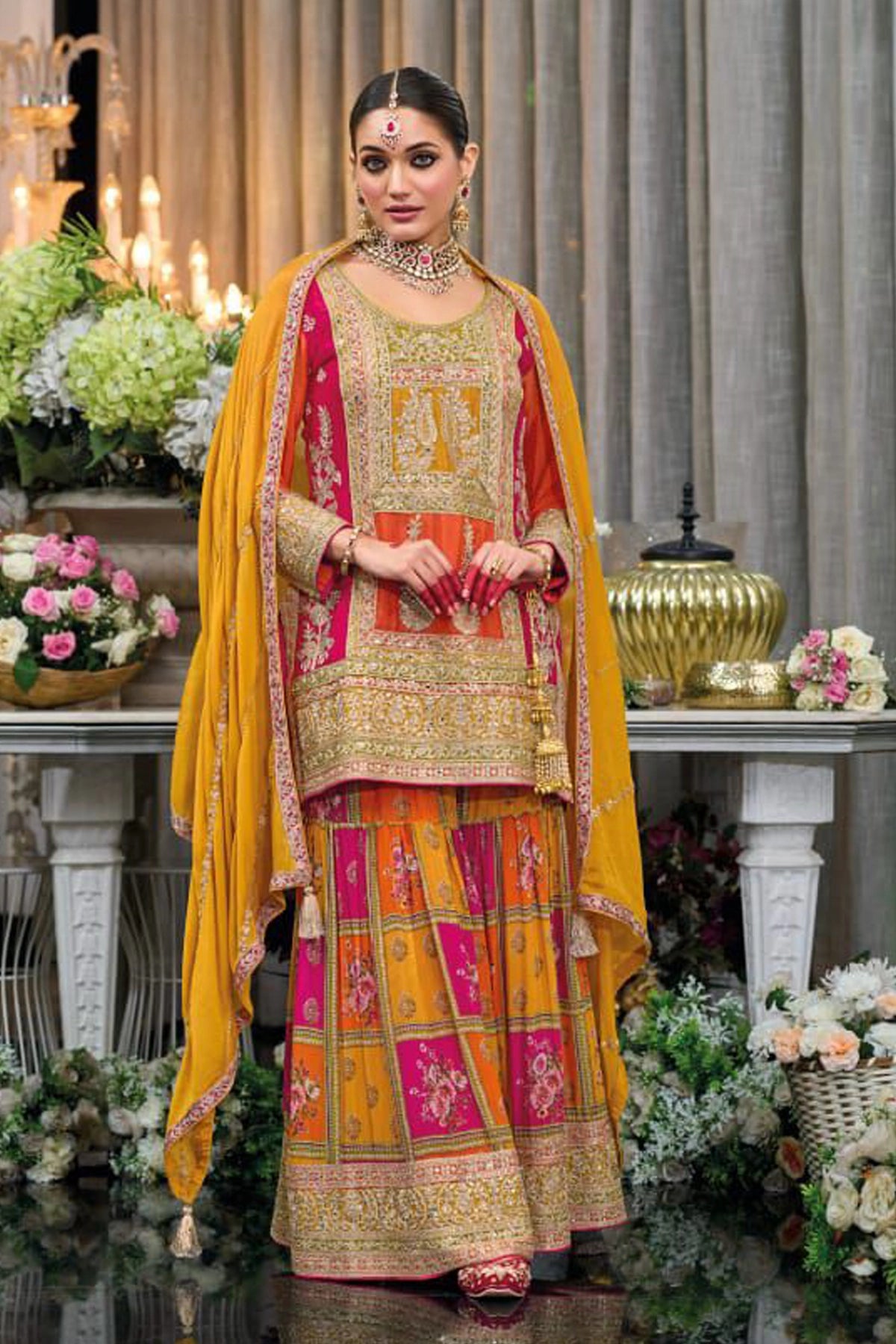 Buy Chinon Silk Embroidered Sharara Suit at PinkPhulkari California