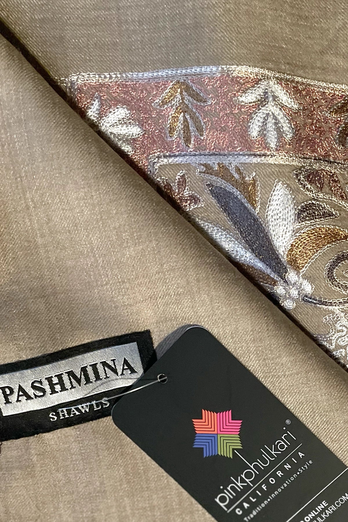 Buy Light Brown Kashmiri Pashmina Fine Wool Ari Work Shawl Wrap 