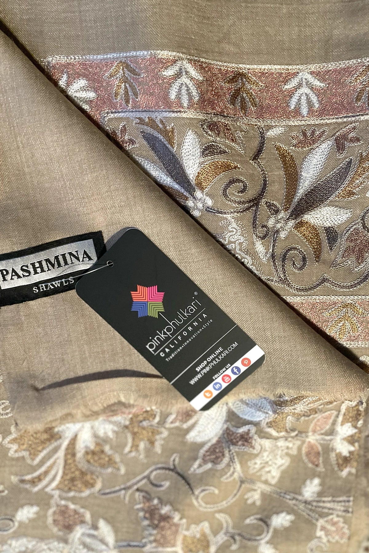 Buy Light Brown Kashmiri Pashmina Fine Wool Ari Work Shawl Wrap 