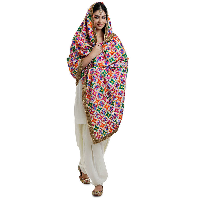 Plain Patiala Suit With Heavy Phulkari Dupatta