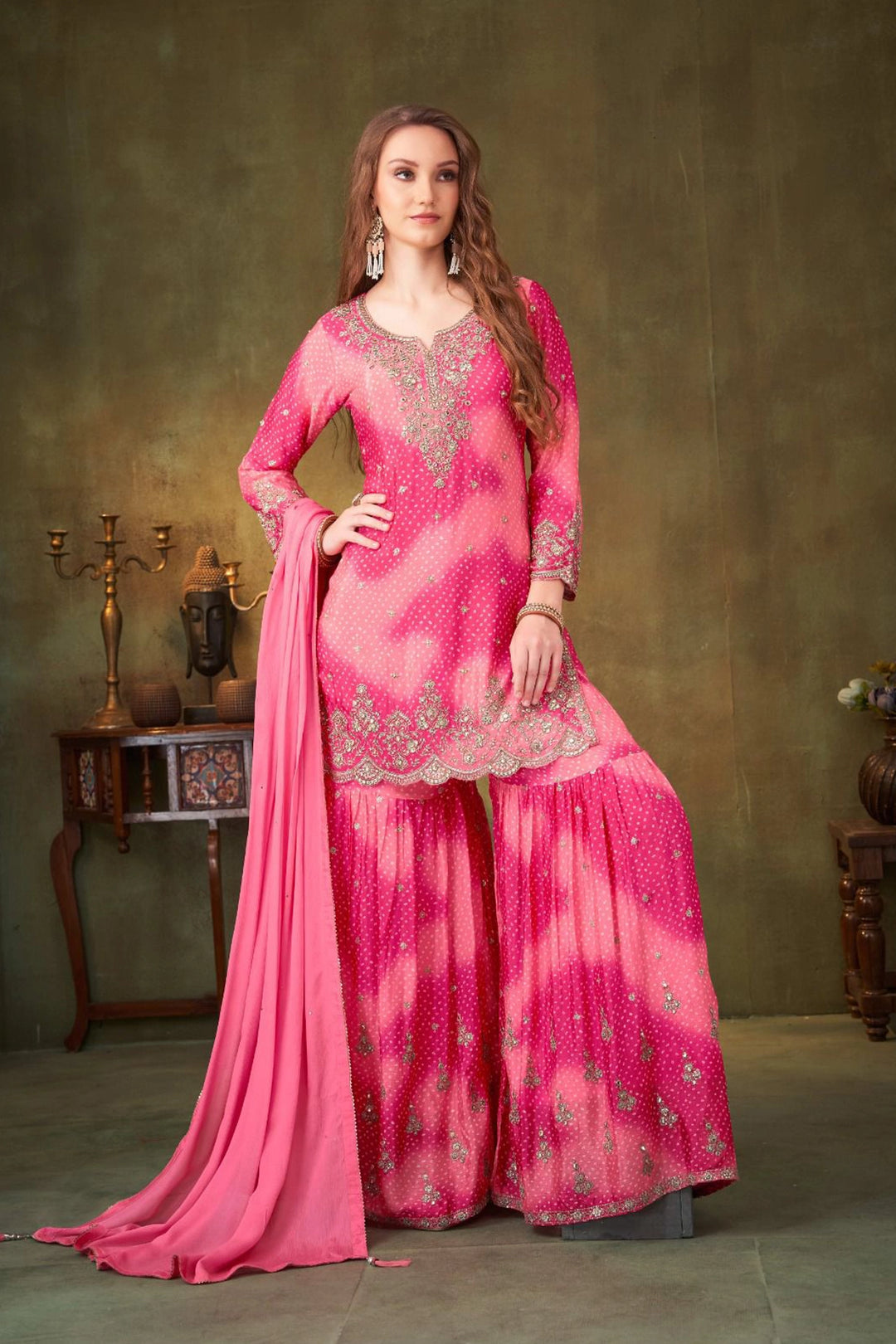 Buy Bandhani Zardosi Sharara Set Online | PinkPhulkari California