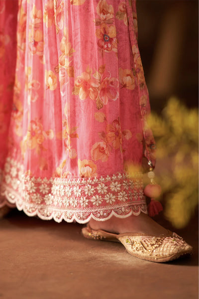 Women's Pink Floral Print Embroidered Kurta Sharara & Dupatta Set Women's Pink Floral Print Embroidered Kurta Sharara & Dupatta Set 