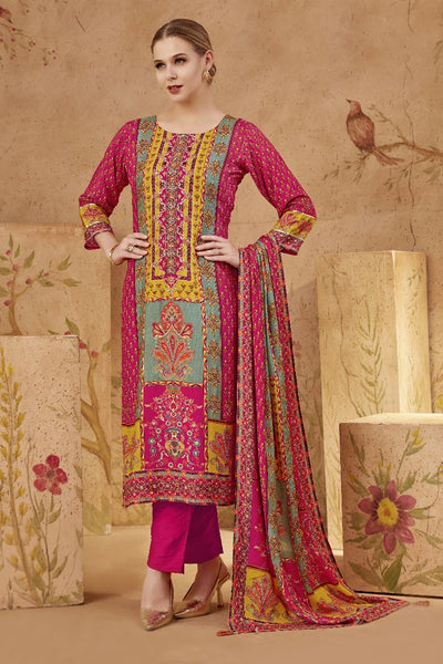 Hot Pink Women's Muslin Silk Embroidered Kurta Set - PinkPhulkari