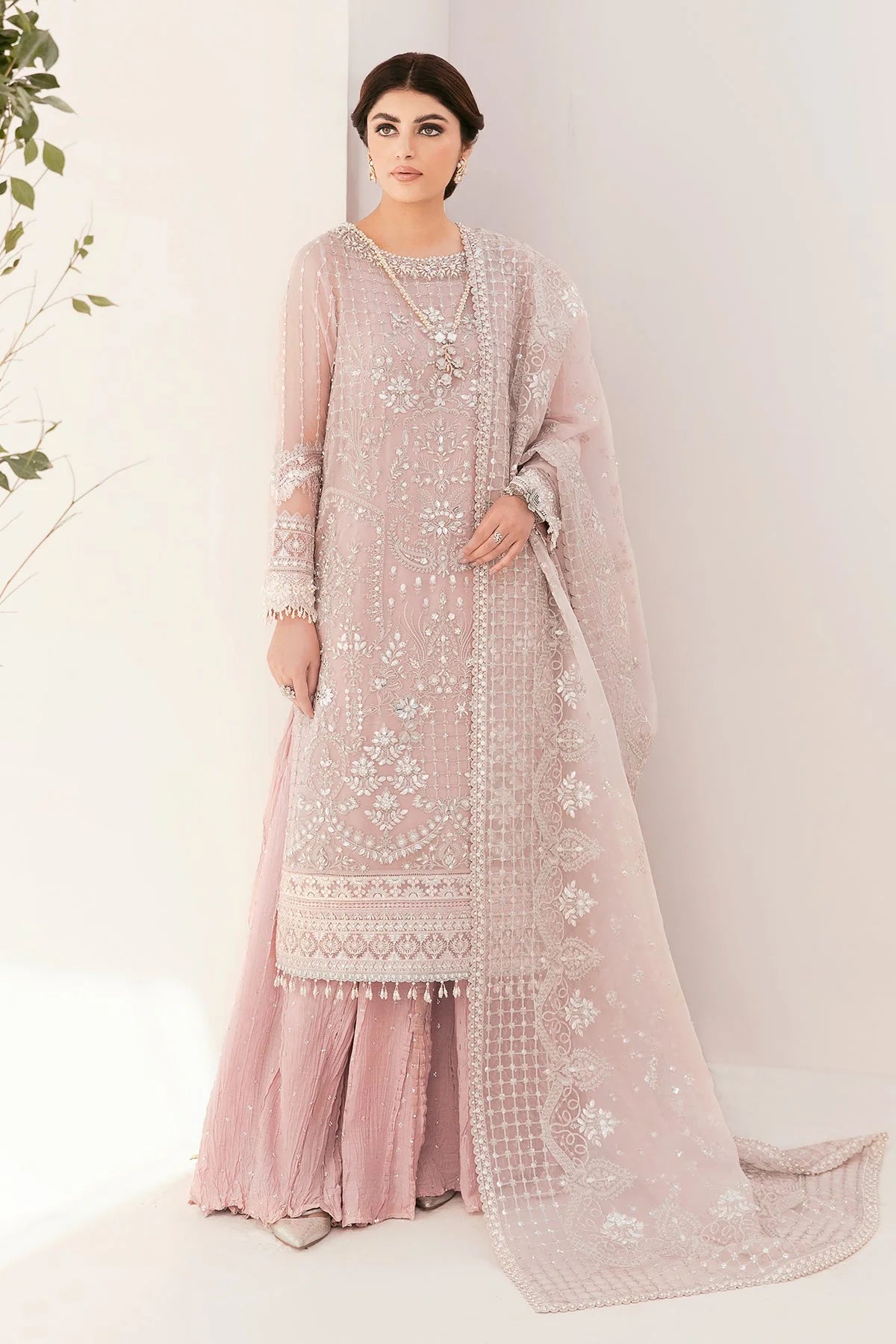 Buy Misty Rose Hand Embroidered Chiffon Suit at PinkPhulkari 