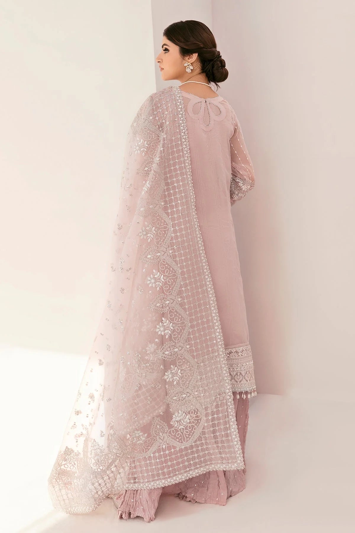 Buy Misty Rose Hand Embroidered Chiffon Suit at PinkPhulkari 