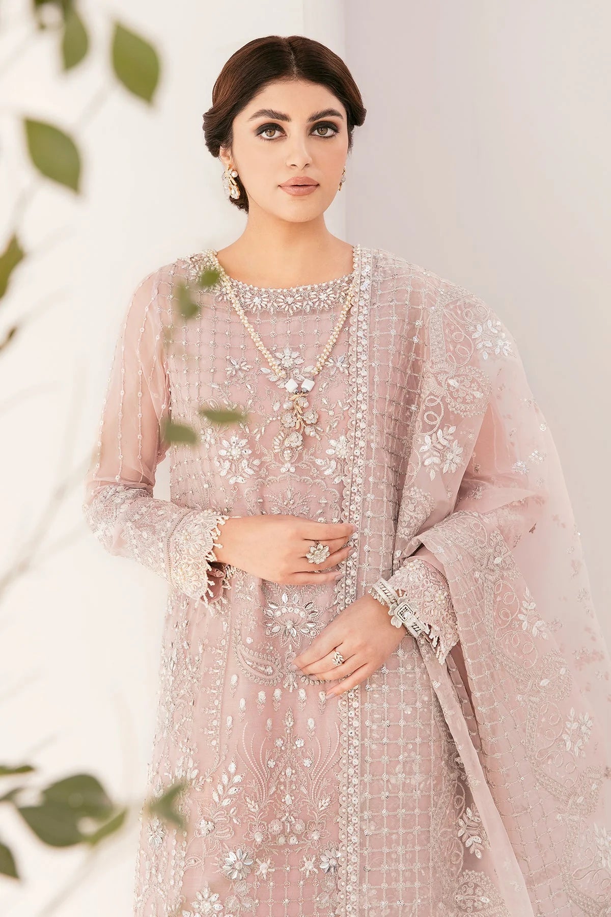 Buy Misty Rose Hand Embroidered Chiffon Suit at PinkPhulkari 