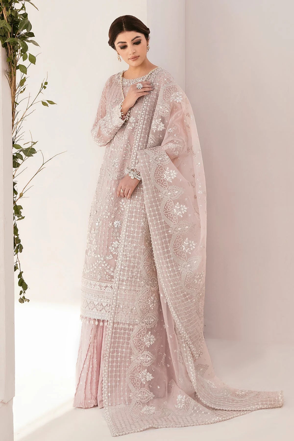 Buy Misty Rose Hand Embroidered Chiffon Suit at PinkPhulkari 