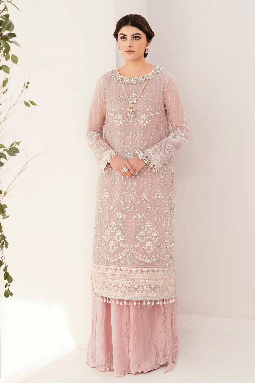 Buy Misty Rose Hand Embroidered Chiffon Suit at PinkPhulkari 