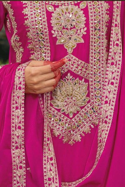 Buy Hot Pink Embroidered Traditional Palazzo Style Suit Set OnlineBuy Hot Pink Embroidered Traditional Palazzo Style Suit Set Online