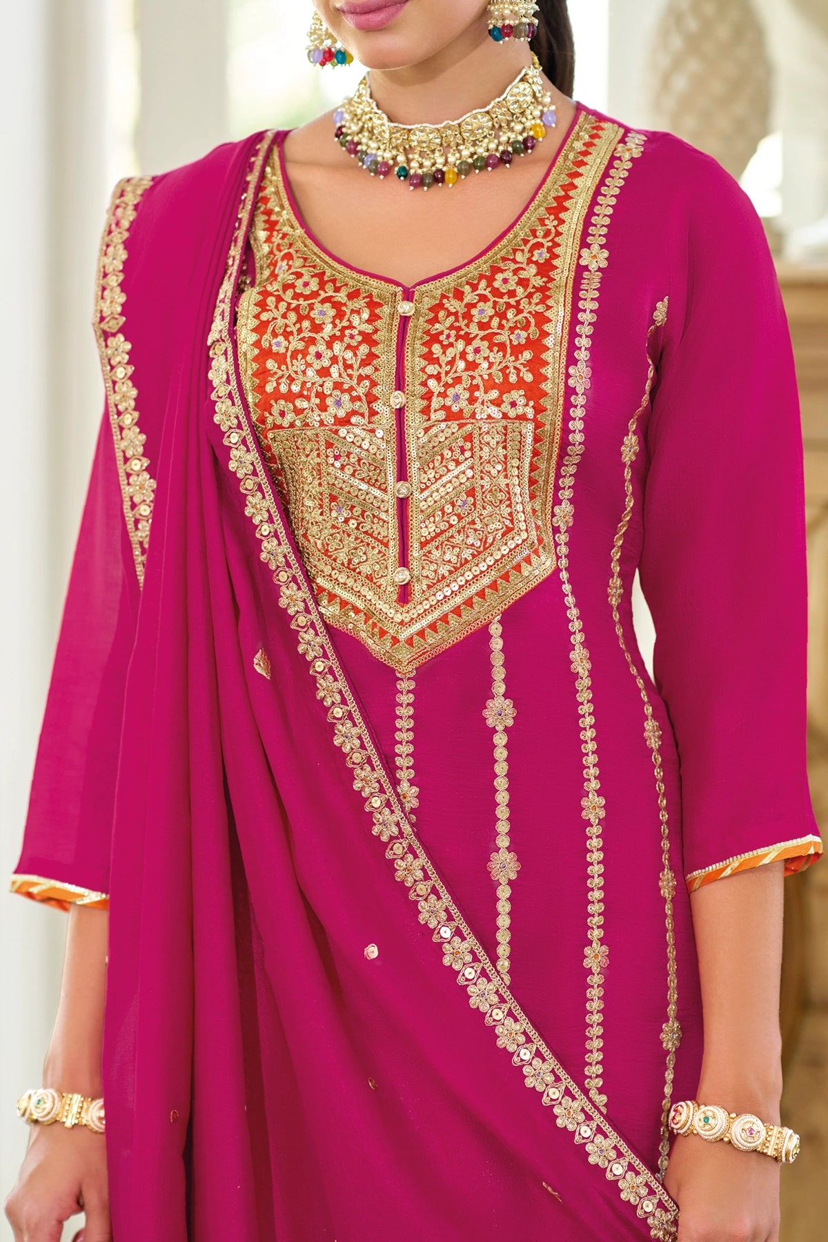 Buy Pink Silk Embroidered Sharara Set at PinkPhulkari California