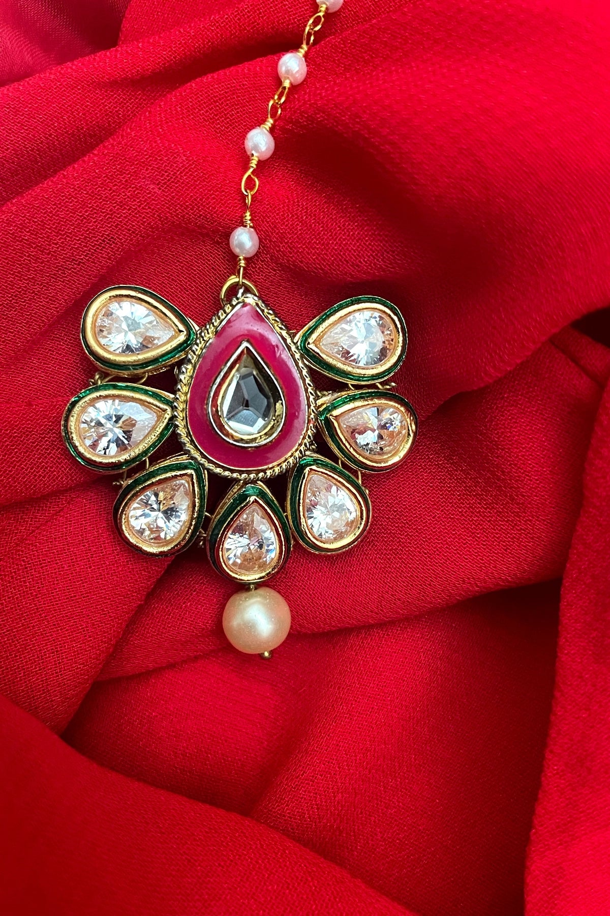 Buy Gold Finish Kundan Polki Maang Tikka at PinkPhulkari California