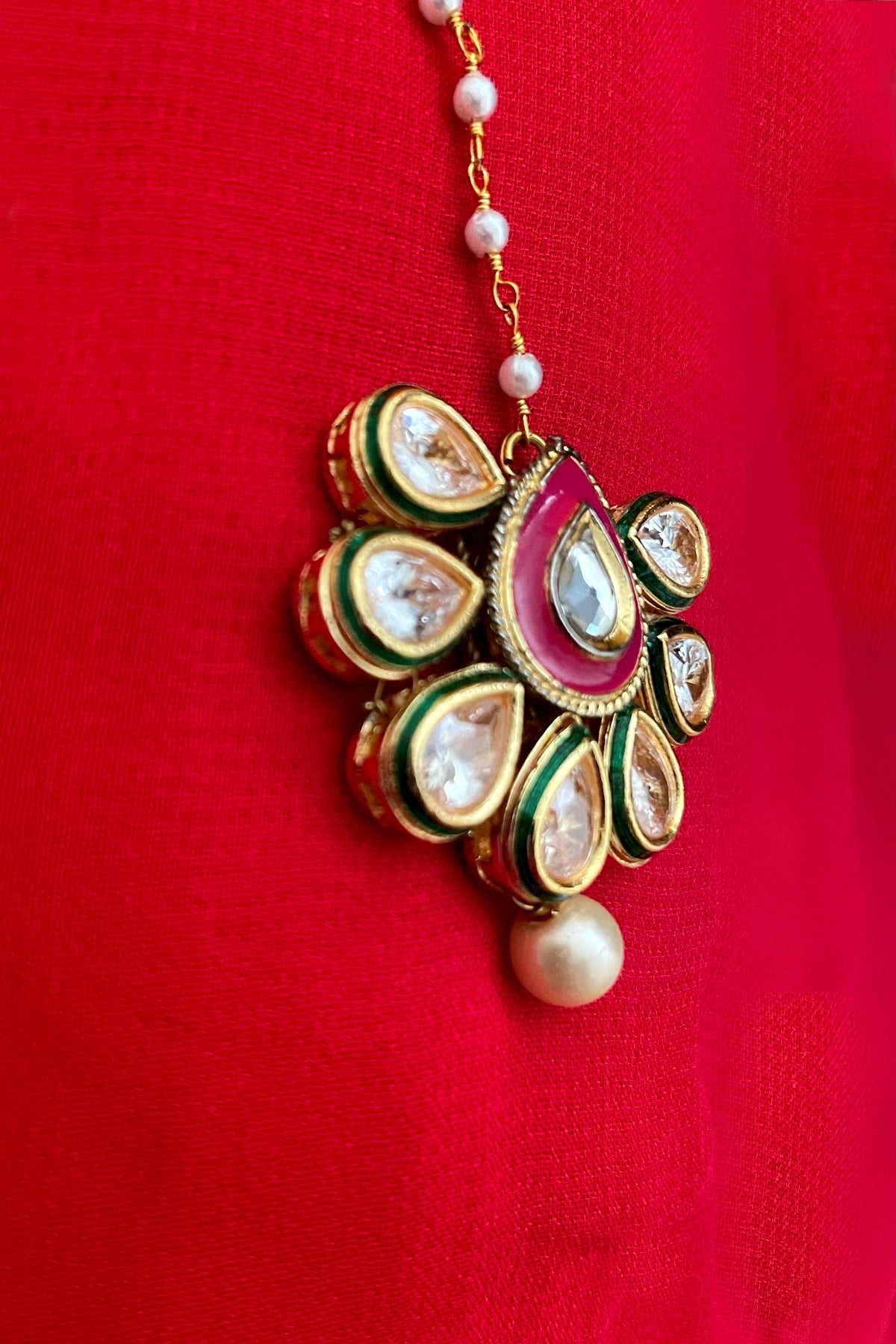 Buy Gold Finish Kundan Polki Maang Tikka at PinkPhulkari California