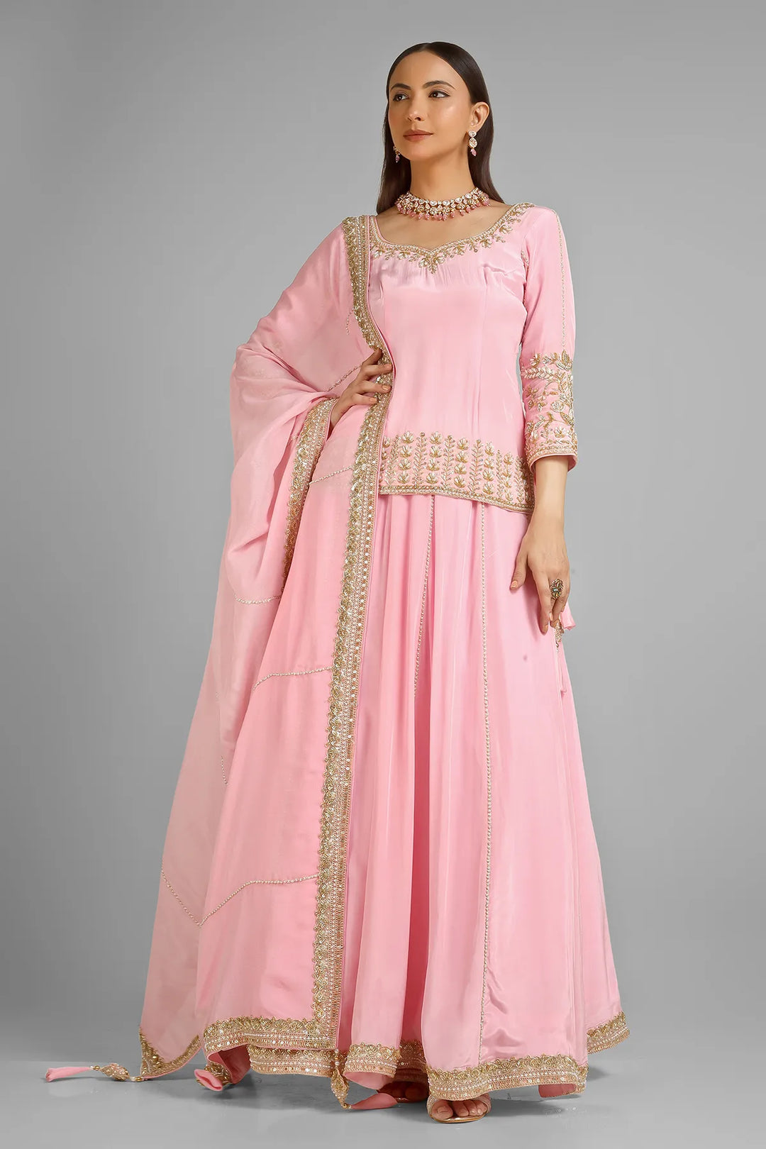 punjabi dress for women Royal Blue Embroidered Satin Suit Like all of our pieces Light Green and Pink Embroidered