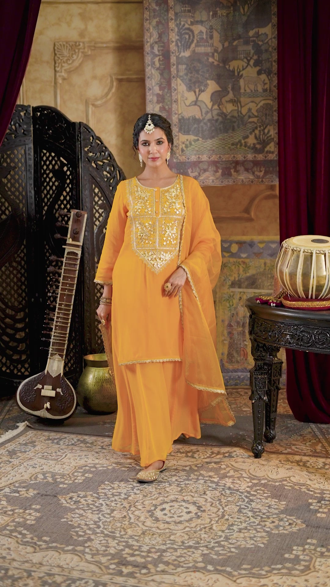 Buy Yellow Georgette Gota Patti Work Kurta Palazzo Set at PinkPhulkari