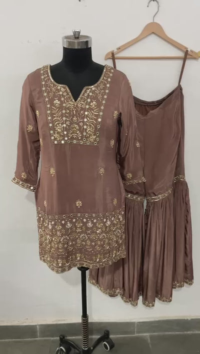 Crepe Cutdana & Dabka Work Gharara SetCrepe Cutdana & Dabka Work Gharara Set