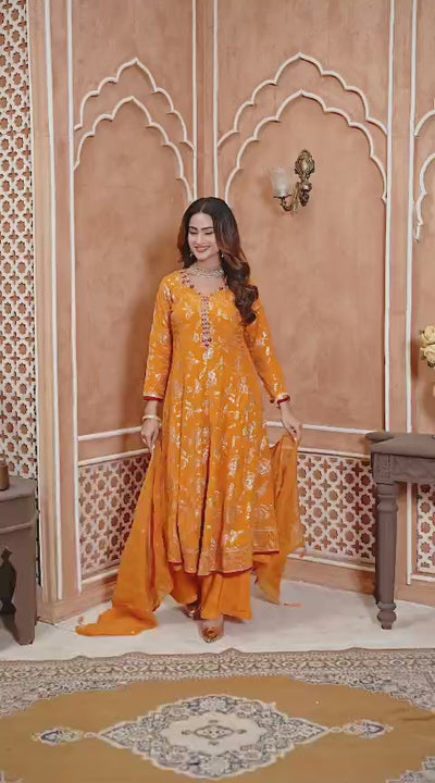 Orange Crepe Hand Embellished Anarkali SetOrange Crepe Hand Embellished Anarkali Set