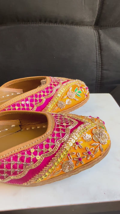 Pink & Orange Zardosi Handcrafted Jutti – Bridal & Festive ComfortPink & Orange Zardosi Handcrafted Jutti – Bridal & Festive Comfort
