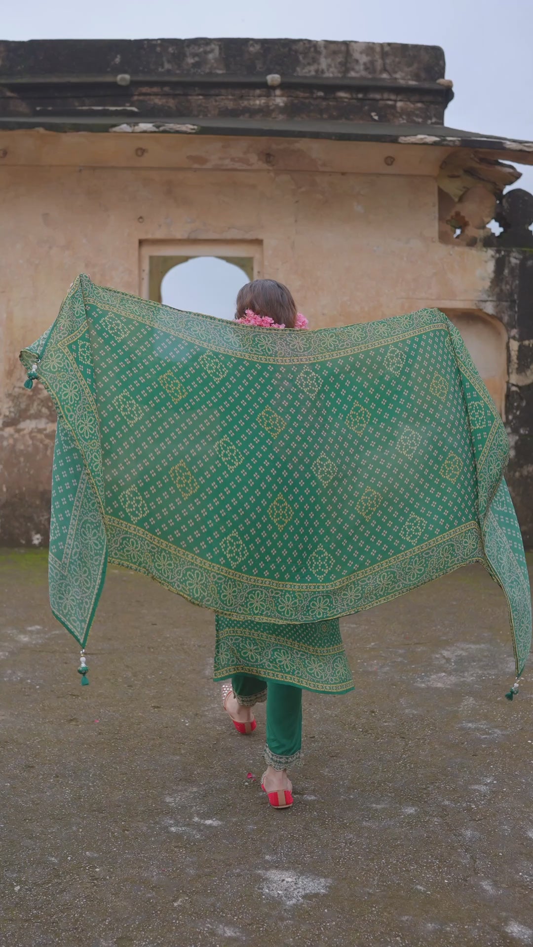 Green Bandhani Kurta Set