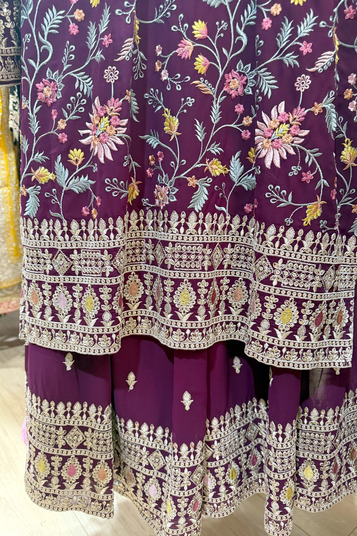 Buy Purple Georgette Embroidered Sharara Suit Set with Dupatta