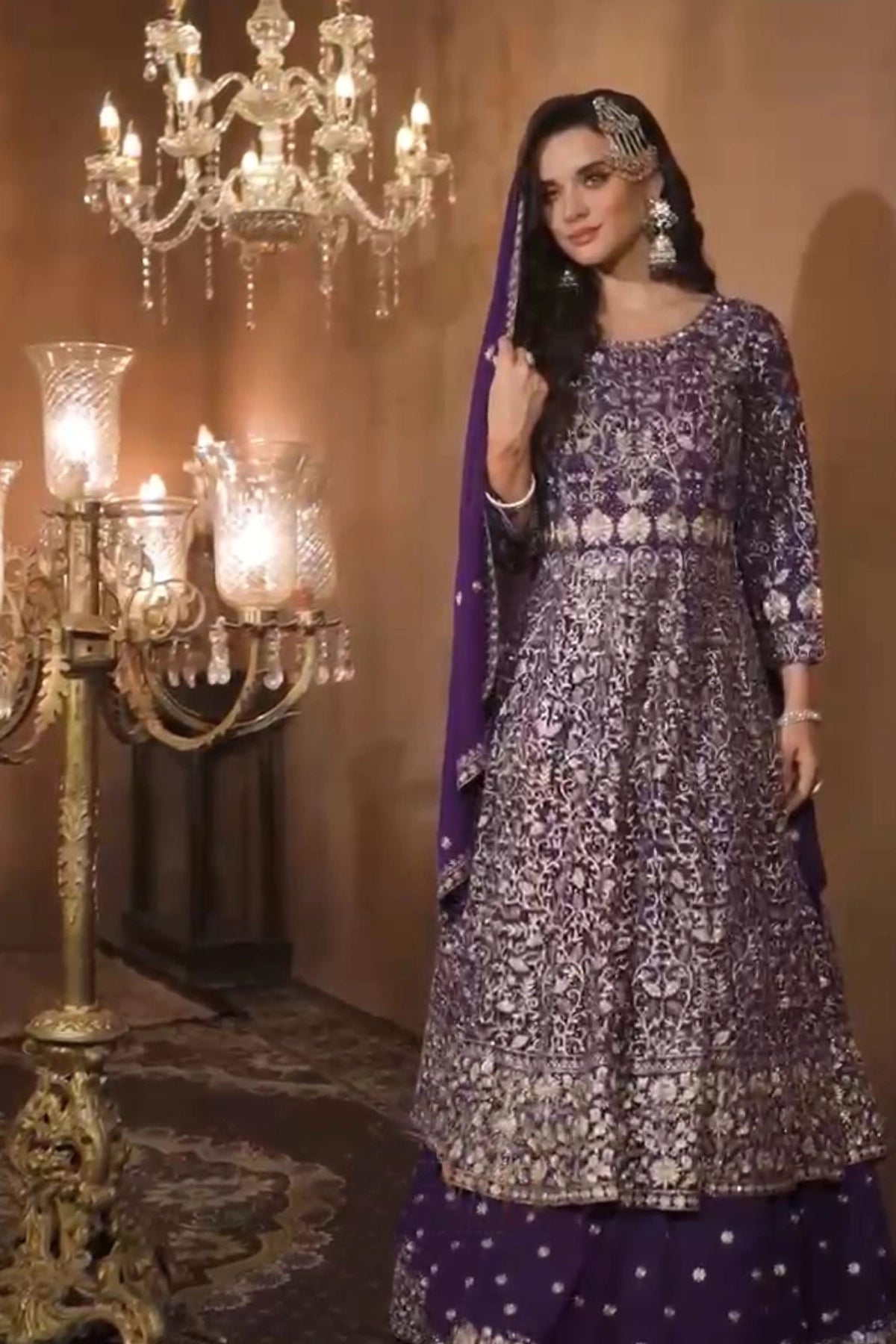 Buy Purple Georgette Embroidered Anarkali Lehenga Set at PinkPhulkari 