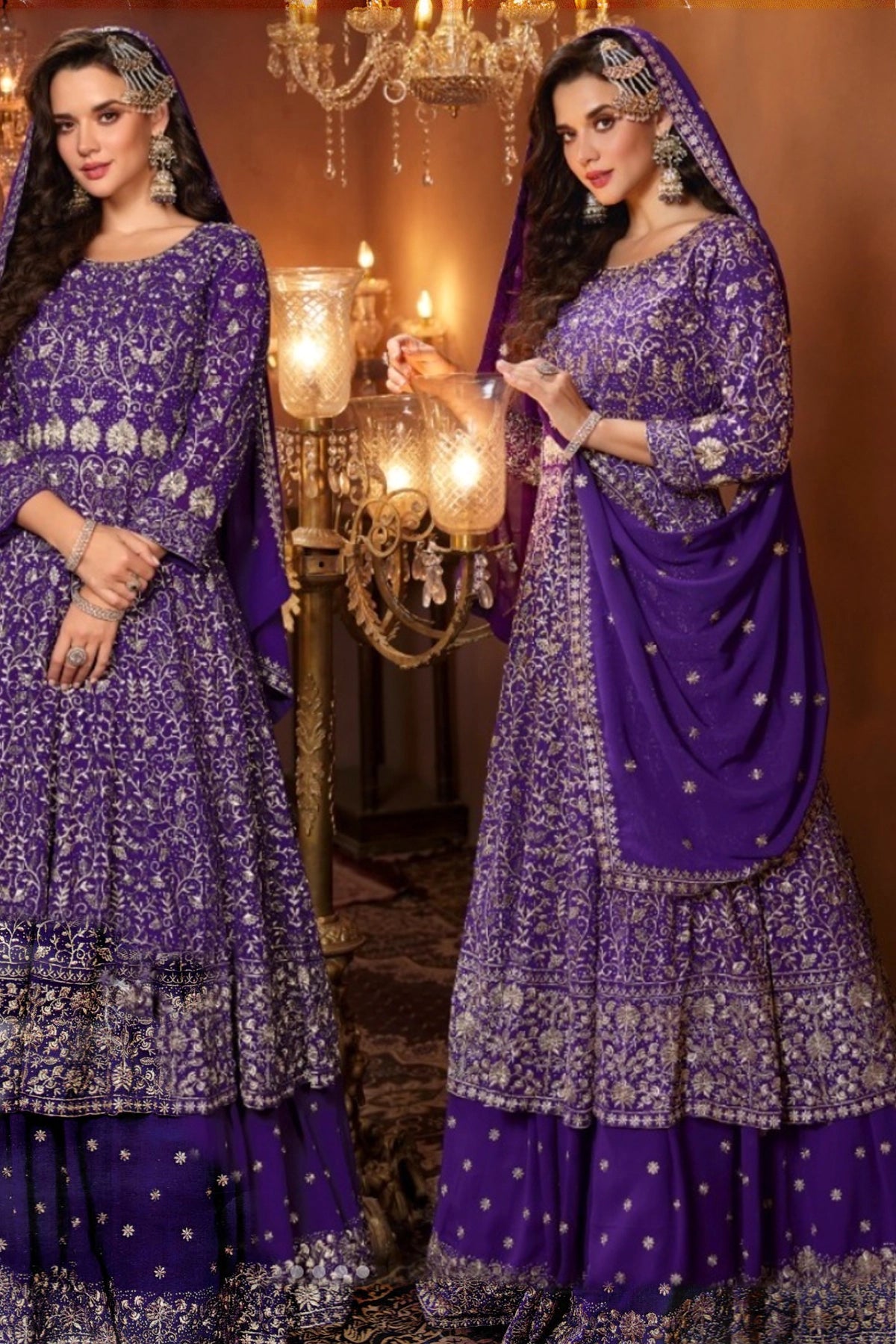 Buy Purple Georgette Embroidered Anarkali Lehenga Set at PinkPhulkari 