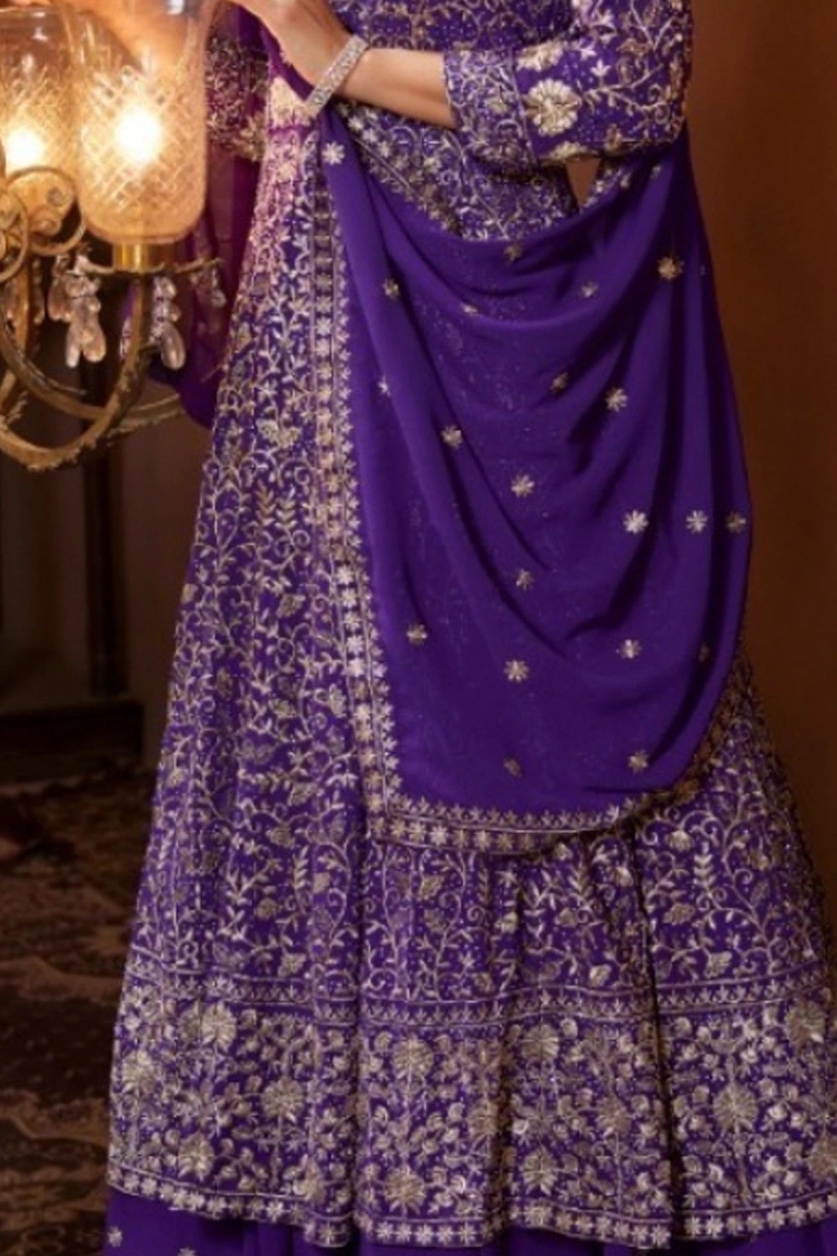 Buy Purple Georgette Embroidered Anarkali Lehenga Set at PinkPhulkari 