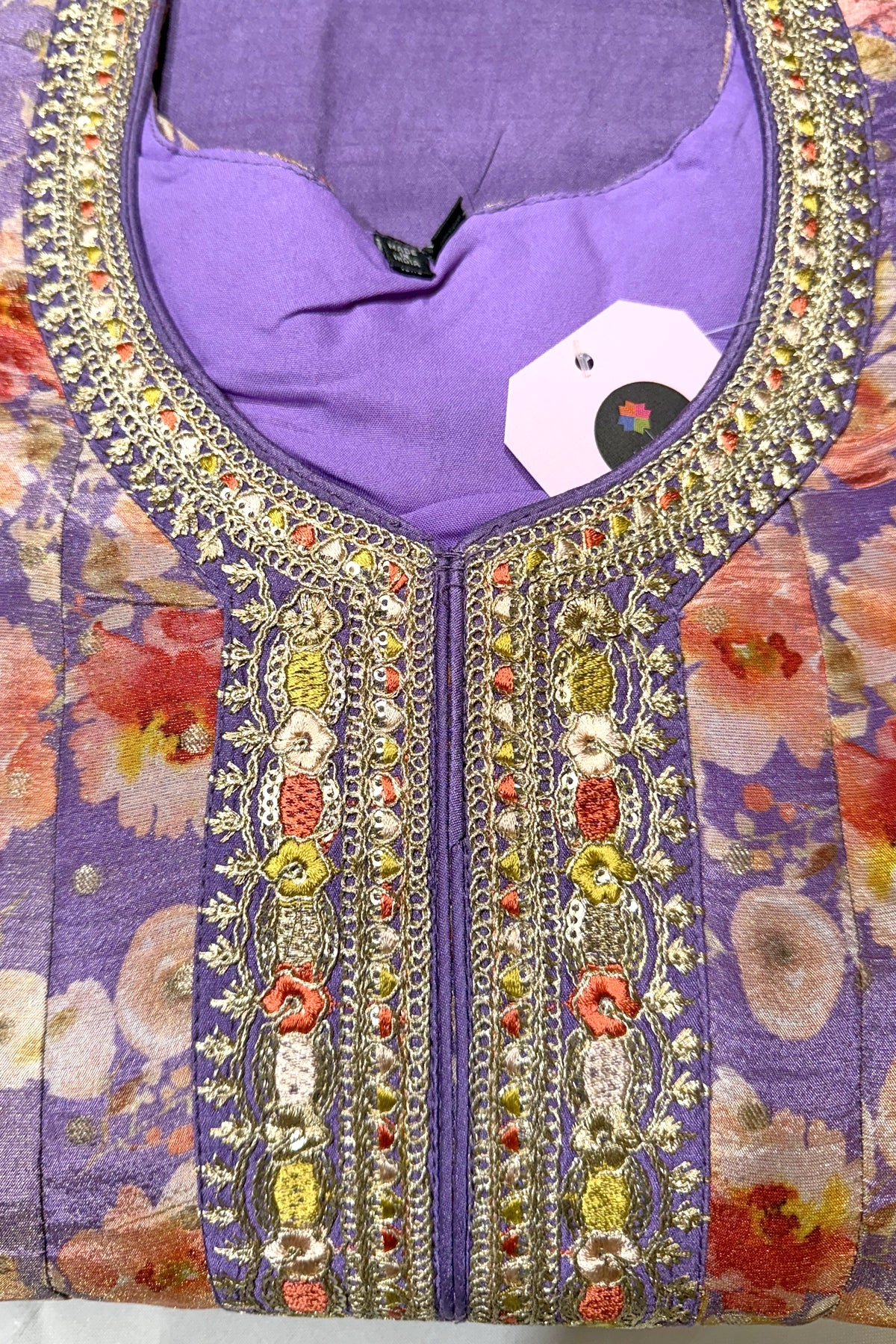 Buy Purple Floral Print Embroidered Anarkali Set at PinkPhulkari 