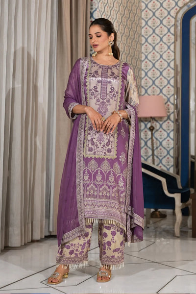 Buy Lilac Purple Crepe Silk A line Kurta Palazzo Set at PinkPhulkari 